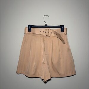 SHEIN Paperbag Waist Belted Pleated Shorts Tan Women's Size S